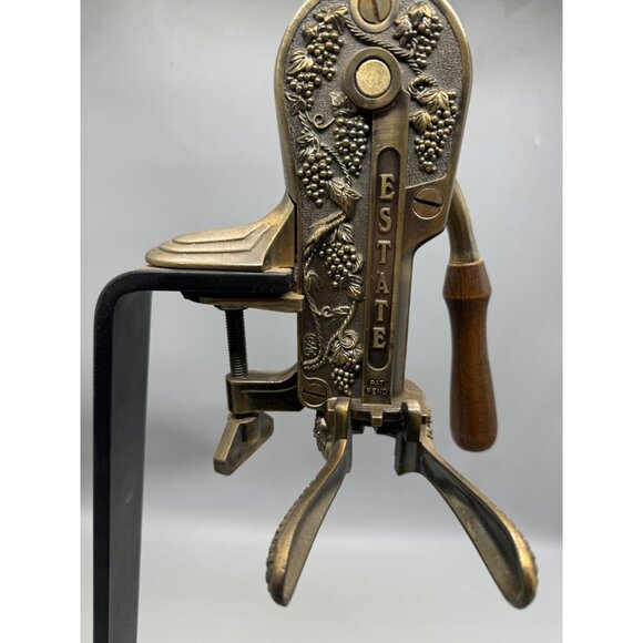 Vtg Estate Cast Iron Wood Grape Motif Wine Press Corker opener state Table Top - Picture 2 of 6